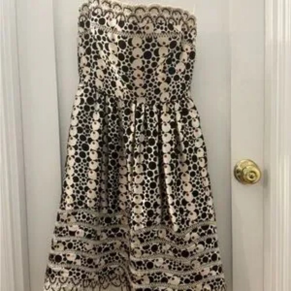 Oscar De La Renta Strapless Black and Cream Lace Dress